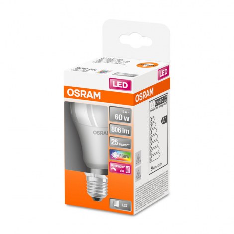 Osram | LED Star+ Classic A RGBW FR 60 dimmable 9W/827 E27 bulb with Remote Control | 9 W | RGBW - 3